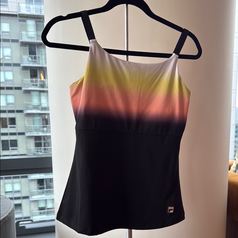 Fila Black and Orange Fitted Tank Top